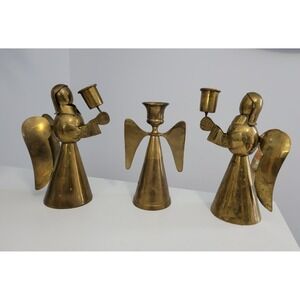 set of vintage mid-century Set 3 vintage brass and copper angel‎ candle holders